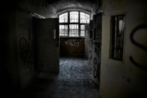 Abandoned mental hospital hallway Stock Photos