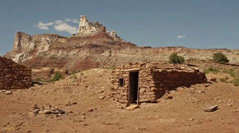 Abandoned Mining Ghost Town Utah Temple Mountain Rock House Stock Footage 39012536