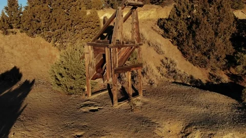 Abandoned Mining Head Frame near Austin Nevada - Aerial Drone Stock Footage 144522430