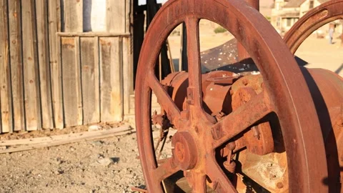 Abandoned Mining Machinery in Nevada Ghost Town Stock Footage 201195120