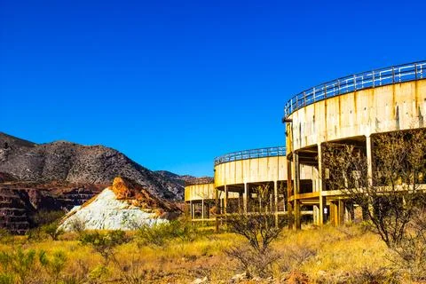 Abandoned Mining Structures At Strip Mining In Bisbee, Arizona Stock Photos