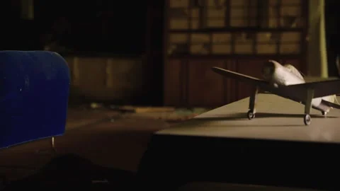 Abandoned model of Zero Fighter Plane in Mansion, WWII Planning Location Video stock 246501480