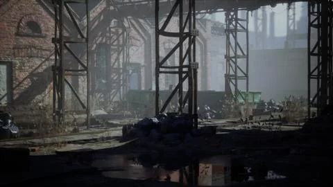 Abandoned multi-story red brick factory buildings Stock Illustration
