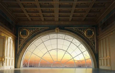 Abandoned office with large arched window Stock Illustration