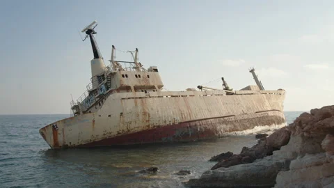 Abandoned old boat with rust ran aground Video stock 163299912