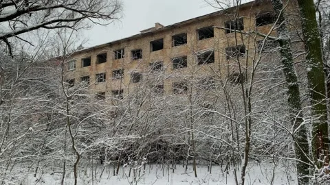Abandoned old building in forest. Winter. Stock Footage 148886864
