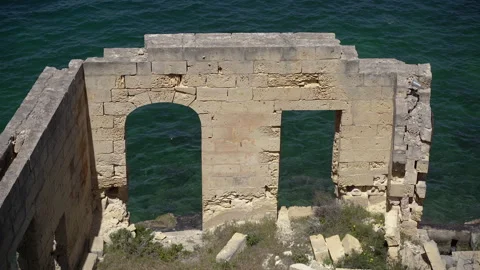 Abandoned old house against the backdrop of the sea. Stock Footage 256017410