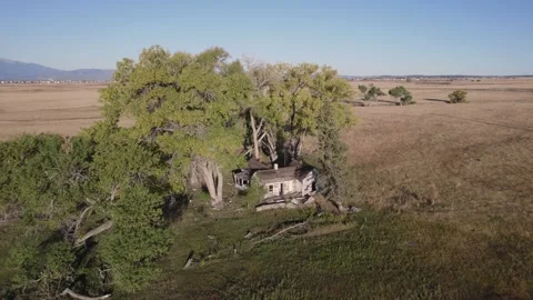 Abandoned Old House Fly Low to High 4K Stock Footage 246007281