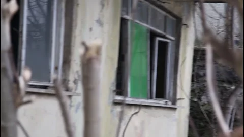 Abandoned Old House Window with Dark Interior Atmosphere Stock Footage 330063031