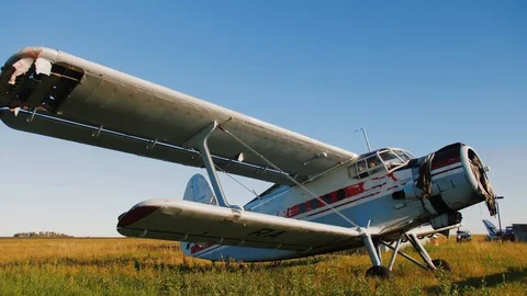 Abandoned old small propeller plane. Airplane graveyard. Stock Footage 120602164