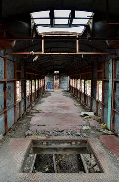 Abandoned old train with rust and graffitis Foto stock