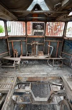 Abandoned old train with rust and graffitis Stock Photos