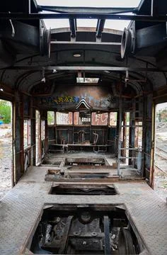 Abandoned old train with rust and graffitis Stock Photos