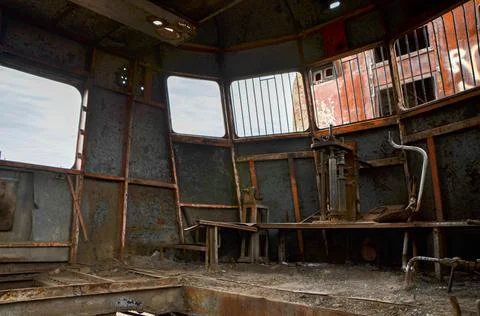 Abandoned old train with rust and graffitis Stock Photos