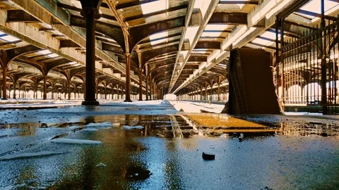 Abandoned Old Train Station and Tracks 4K Stock Footage 87609489