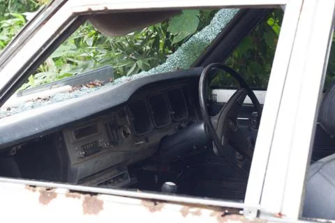 Abandoned old white car Stock Photos
