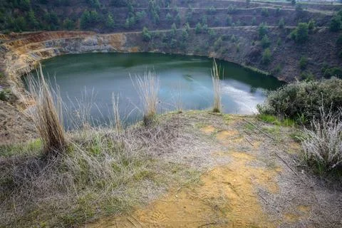 Abandoned open pit mine of North Mathiatis, Cyprus Stock Photos