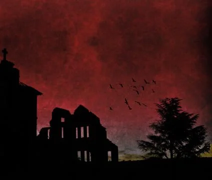 Abandoned orphanage at dusk Stock Photos