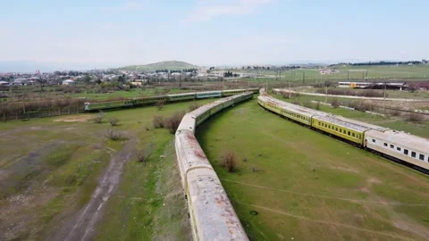 Abandoned passenger train carriages Stock Footage 168627528