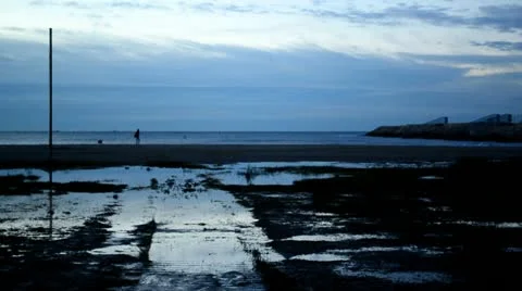 Abandoned path on the beach with walker Stock Footage 12519047