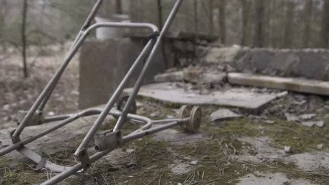 Abandoned people things at Pripyat ghost city after Chernobyl catastrophe Stock Footage 109624352