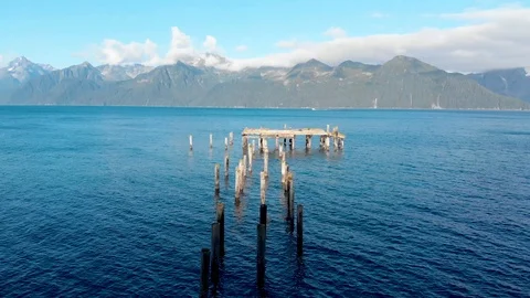 Abandoned Pier with Mountains Stock Footage 96051174