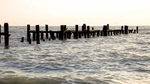 Abandoned pier at sunset Stock Footage 50894900
