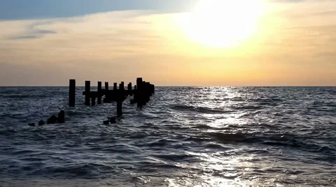 Abandoned pier at sunset Stock Footage 50905010