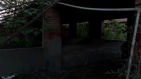 Abandoned Pig Farm Interior Pan Left4-1 Stock Footage 335742060