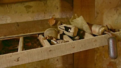 Abandoned place smithy. A sagging old shelf. Stock-Footage 80797737