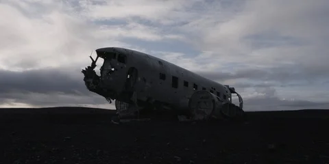 Abandoned plane at Sólheimasandur Stock Footage