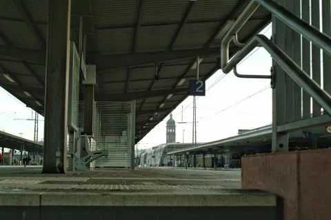 Abandoned Platform With Infrastructure, Desolate Railway Platform Beneath P.. Stock Photos