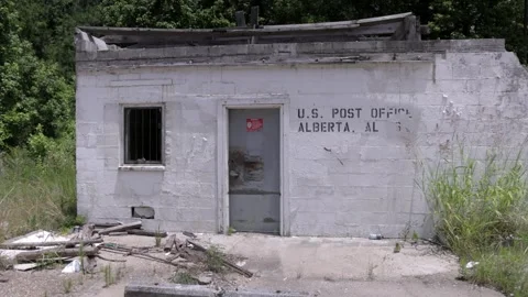Abandoned post office building in Alberta, Alabama with gimbal video Stock Footage 245267612