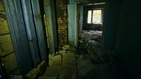 Abandoned Pripyat Inside the Chernobyl Exclusion Zone's Sanitary and Epidemiolog Stock Footage 316984346