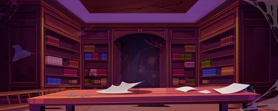Abandoned public school library with books Stock Illustration