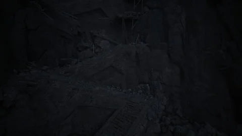 Abandoned quarry floor with disturbed sediment and tire marks visible Stock Footage 331523897