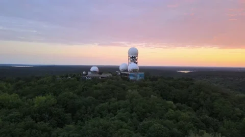 Abandoned Radar Station Berlin (Sunset, Forest, Nature, Aerials, Drone Shot) Stock Footage 157209570