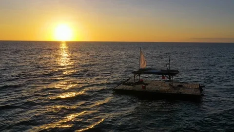 Abandoned Raft in Ocean Stock Footage 124398763