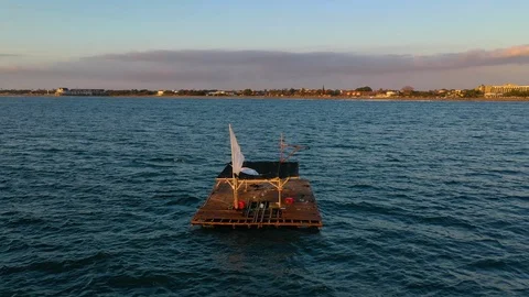 Abandoned Raft in Ocean Stock Footage 124398770