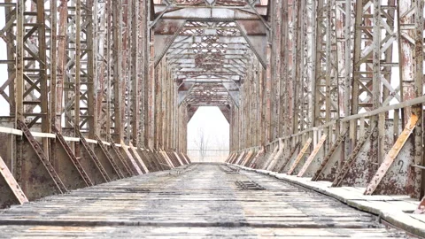 Abandoned railway bridge. Old construction no people nobody Stock Footage 89617559