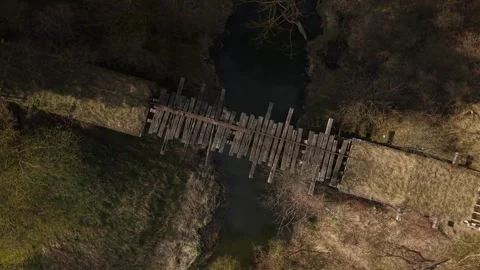 Abandoned Railway Bridge – Static 360° Rotation Aerial Stock Footage 332700336