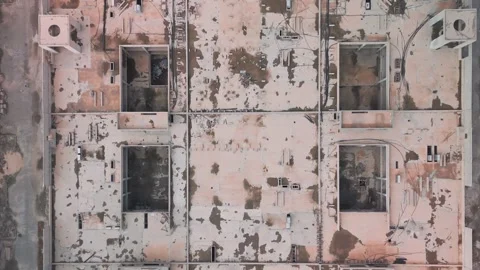 Abandoned Rectangular Complex Drone Top-Down, Grid Roof Openings Stock Footage 323915703