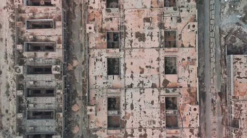 Abandoned Rectangular Complex Drone Top-Down, Grid Roof Openings Stock Footage 323921418