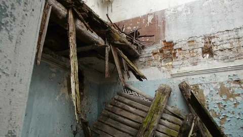 Abandoned Red Brick Building and broken roof Stock Footage 234797509