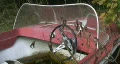 Abandoned red motorboat. Closeup. HD Footage