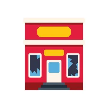 Abandoned red store with broken windows after a riot Ilustración de archivo