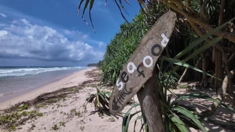 Abandoned restaurant sign developing country beach destination paradise Sri Stock Footage 312248686