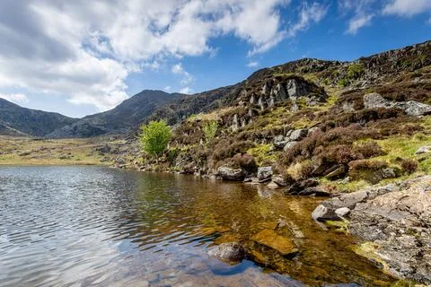 Abandoned Rhos Quarry Pool on Moel Siabod, Eryri (Snowdonia), North Wales Stock Photos