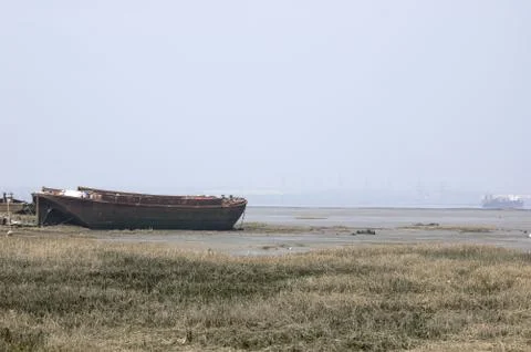 Abandoned river barge Stock Photos
