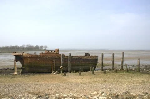Abandoned river barge Stock Photos
